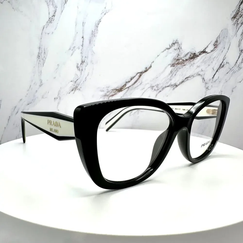 New PRADA Eyeglasses Cat Eye Black White Gold 53-17-140 Womens - Picture 16 of 16